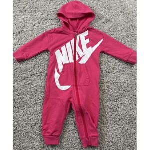 Nike Infant Girls One Piece Hooded Zip Up Romper Swoosh Pink 9‎ Months